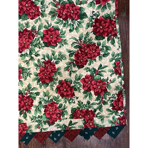 Handmade Christmas Pinwheel Quilted Table Runner Reversible W/ Buttons 61in - Picture 6 of 10